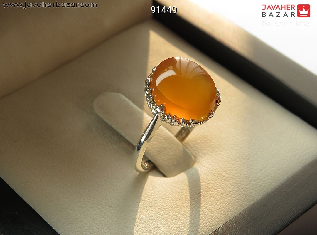 انگشتر نقره عقیق یمنی نارنجی زنانه ظریف [شرف الشمس]